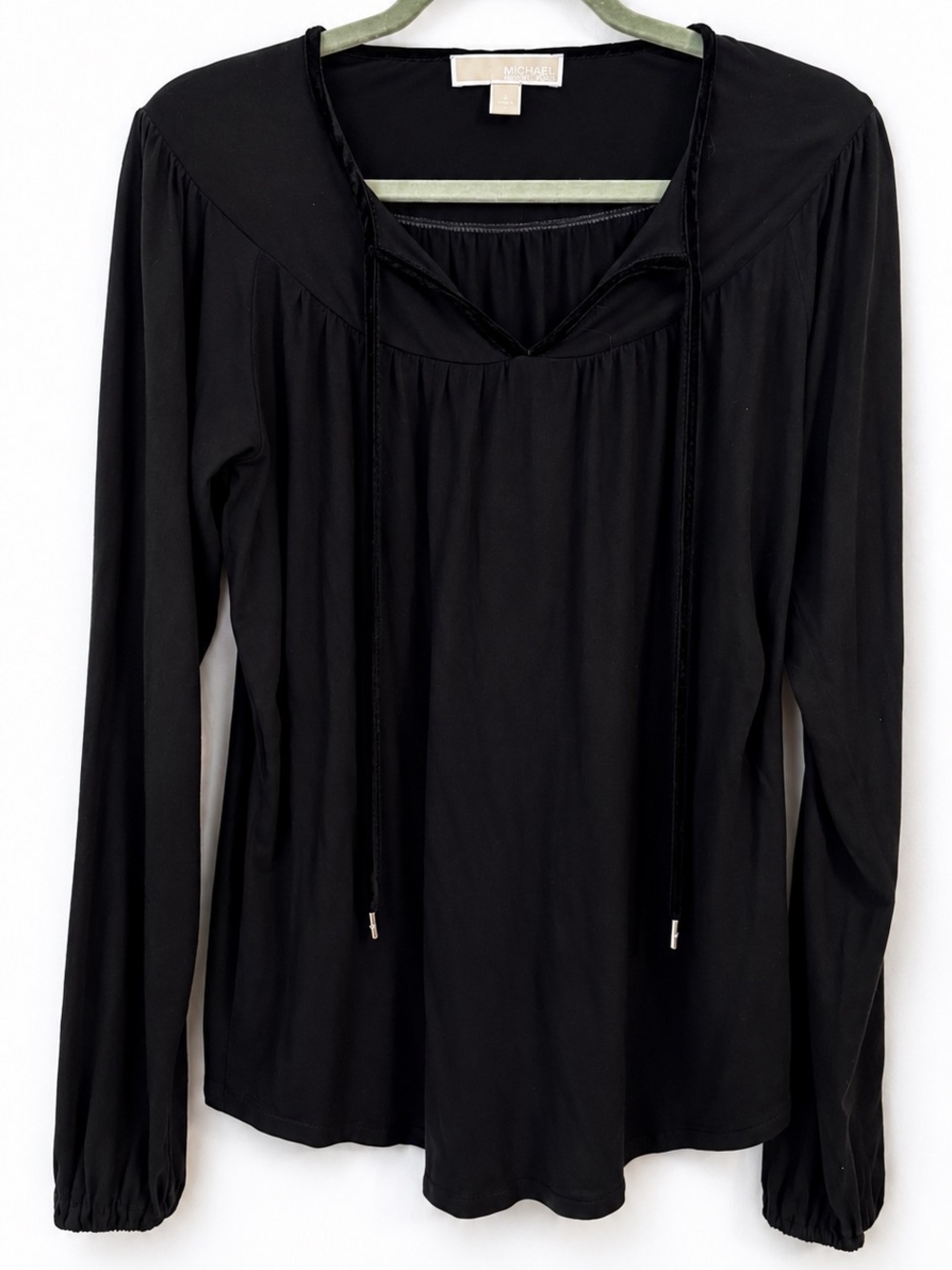 Michael Kors Black Long-Sleeve Tie-Detail Blouse